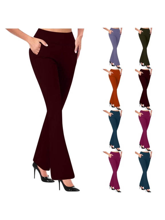 Women's Yoga Pants Flare Bootcut Leggings High Waisted Tummy Control Workout Pants with Pockets Navy XS