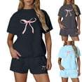 thumbnail image 1 of DDAPJ pyju Womens 2 Piece Outfits Cute Bow Printed Casual Sweatsuit Sets Trendy Summer Short Sleeve T-Shirts and Shorts Matching Set Ofertas relámpago Dark Gray L, 1 of 10