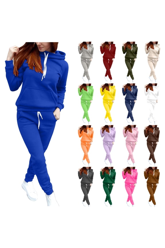 Womens 2 Piece Outfits Solid Color Hoodies Sweatsuit Sets Tracksuit Fall Outfits for Women Lounge Set Dark Purple M