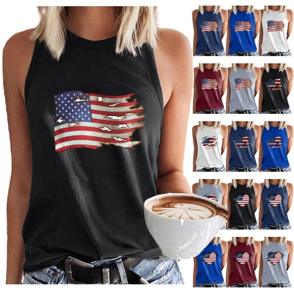 DDAPJ pyju Womens American Flag Vintage Graphic Tank Tops Summer Casual Loose 4th of July Vest Sleeveless Patriotic Tops White M
