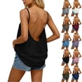 thumbnail image 1 of DDAPJ pyju Womens Backless Cami Tops 2026 Summer Flowy Spaghetti Strap Open Back Tie Linen Tank Tops Sleeveless Tunic Blouse Coffee S, 1 of 6