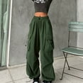 thumbnail image 1 of DDAPJ pyju Womens Baggy Cargo Pants Elastic Waisted Ruched Parachute Pants Vintage Flap Pocket Wide Leg Y2K Pants Casual Work Trousers Drawstring Ankle Cuffs Green XXXL, 1 of 6