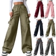 thumbnail image 1 of DDAPJ pyju Womens Baggy Cargo Pants High Waisted Drawstring Casual Parachute Pants Straight Wide Leg Trousers with Multi Pockets Y2K Streetwear Dark Gray XXS, 1 of 8