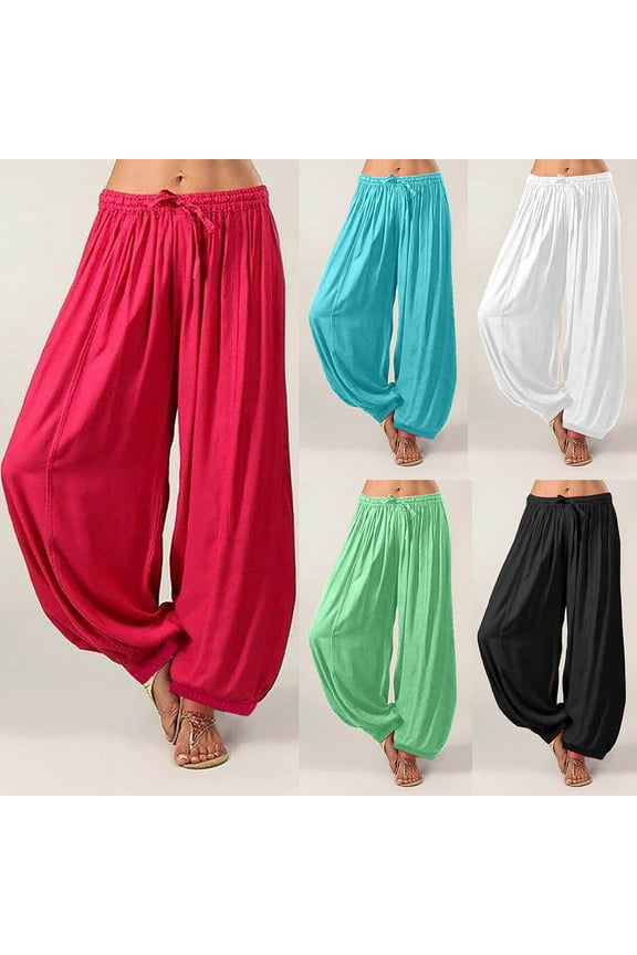 Womens Baggy Harem Pants High Waisted Drawstring Yoga Casual Pants Flowy Hippie Lantern Trousers with Pockets Black XL