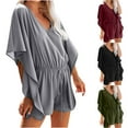 thumbnail image 1 of DDAPJ pyju Womens Batwing Short Sleeve Rompers Flowy Chiffon Jumpsuit Shorts Baggy Comfy Drawstring Short Overalls One Piece Beach Outfits Limited Time Sales Army Green M, 1 of 7