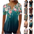 thumbnail image 1 of DDAPJ pyju Womens Blouses Dressy Casual Pleated Tunic Tops Short Sleeve Floral Summer Shirts Gray XXXL, 1 of 6