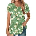 thumbnail image 1 of DDAPJ pyju Womens Boho Floral Tops Petal Short Sleeve Summer Casual Tunic Shirts Loose Fit Crewneck Pleated Blouse Green L, 1 of 6