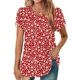 thumbnail image 1 of DDAPJ pyju Womens Boho Floral Tops Petal Short Sleeve Summer Casual Tunic Shirts Loose Fit Crewneck Pleated Blouse Sales of the Day Red L, 1 of 6