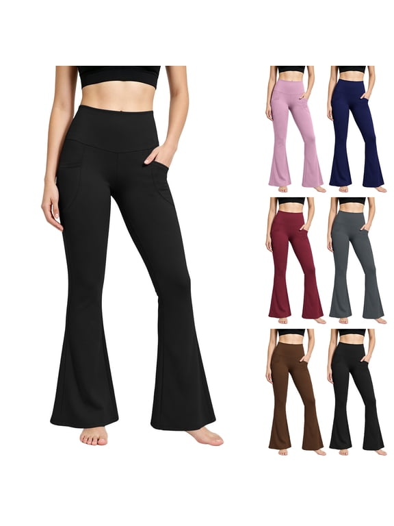 Womens Bootcut Leggings with Pockets Flare Yoga Pants High Waisted Soft Stretch Lounge Workout Bottoms Black XL