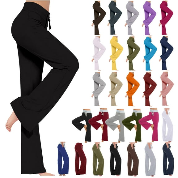 DDAPJ pyju Womens Bootcut Yoga Pants,Plus Size Workout Gym Sweatpants Straight Wide Leg Cargo Trousers with Pockets