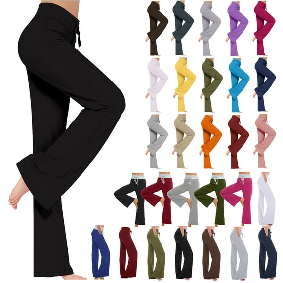 DDAPJ pyju Womens Bootcut Yoga Pants,Plus Size Workout Gym Sweatpants Straight Wide Leg Cargo Trousers with Pockets