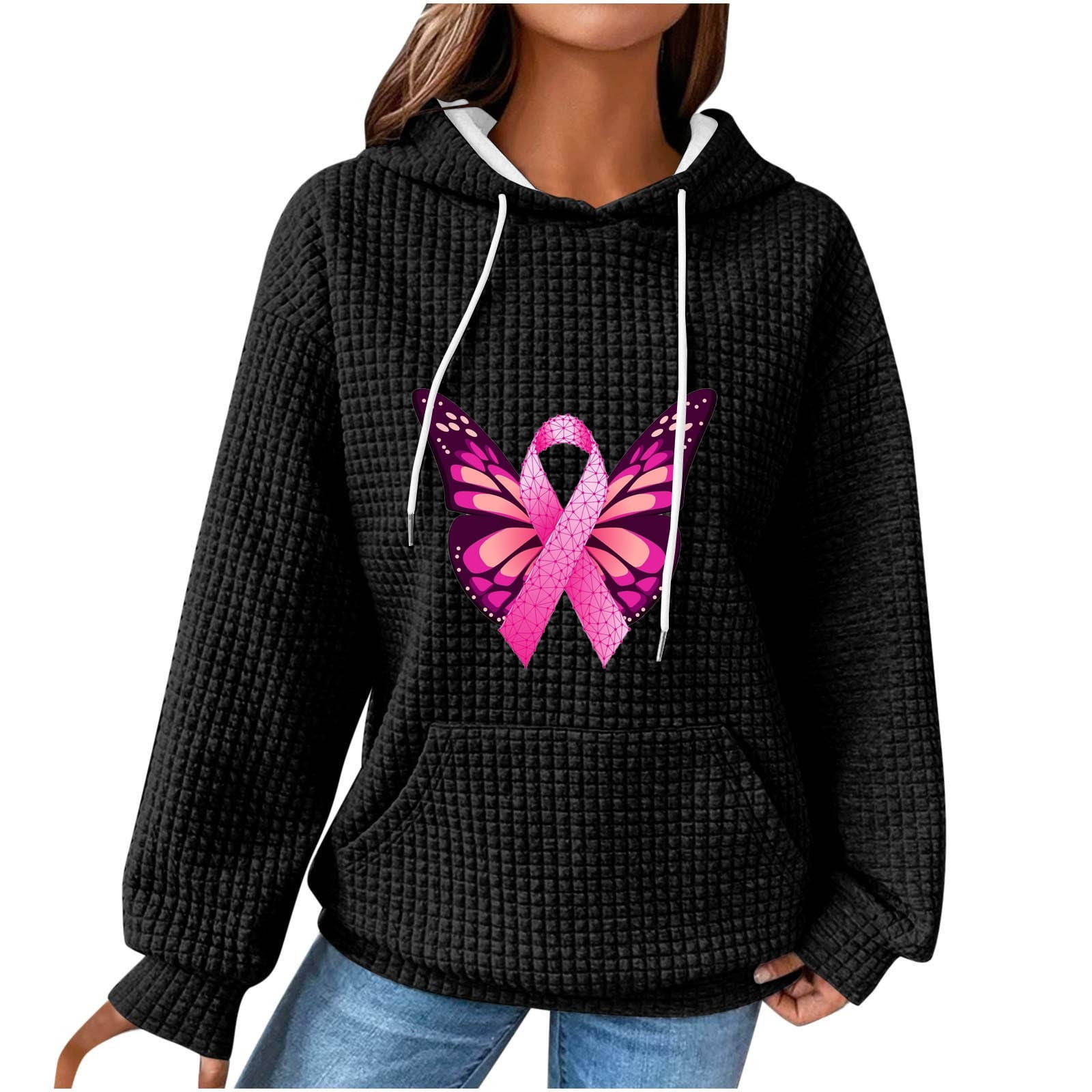 DDAPJ pyju Womens Breast Cancer Awareness Hoodie, Pink Ribbon Print