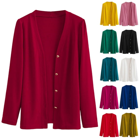 DDAPJ pyju Womens Button Down Cardigan Sweaters Lightweight V Neck Long Sleeve Open Front Bolero Shrugs Business Casual Outfits Pink XXL