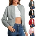 thumbnail image 1 of DDAPJ pyju Womens Button Up Cardigans Fall Trendy Crew Neck Long Sleeve Knit Cropped Sweater Jacket Pink S, 1 of 9