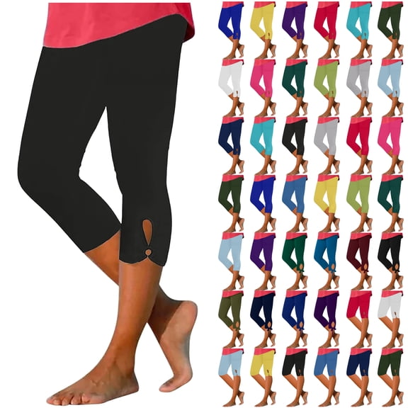 DDAPJ pyju Womens Capri Leggings 2025 Dressy Casual Summer Capris Knee Length Crop Pants Solid Hollow Out Tight Leggings Ladies Clothing Blue M