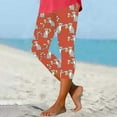 thumbnail image 1 of DDAPJ pyju Womens Capri Leggings Boho Floral Print Casual Yoga Pants High Waisted Capris Summer Beach Cropped Pants Sales of The Day Clearance Red XL, 1 of 5