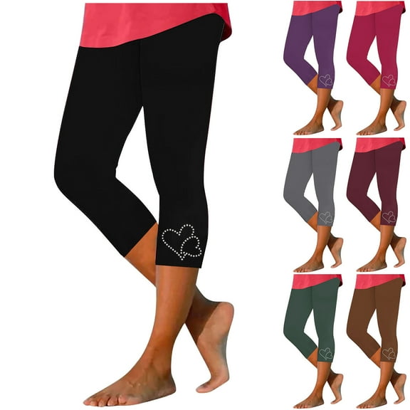 DDAPJ pyju Womens Capri Leggings Dressy Summer Rhinestone Yoga Capris High Waisted Workout Running Pants Buttery Soft Knee Length Tights Prime Sales Black S