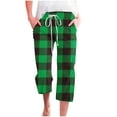 thumbnail image 1 of DDAPJ pyju Womens Capri Pants Plaid Print Casual Loose Straight Leg Pants High Waisted Drawstring Yoga Capris Summer Wide Leg Cropped Pants with Pockets Green M, 1 of 5