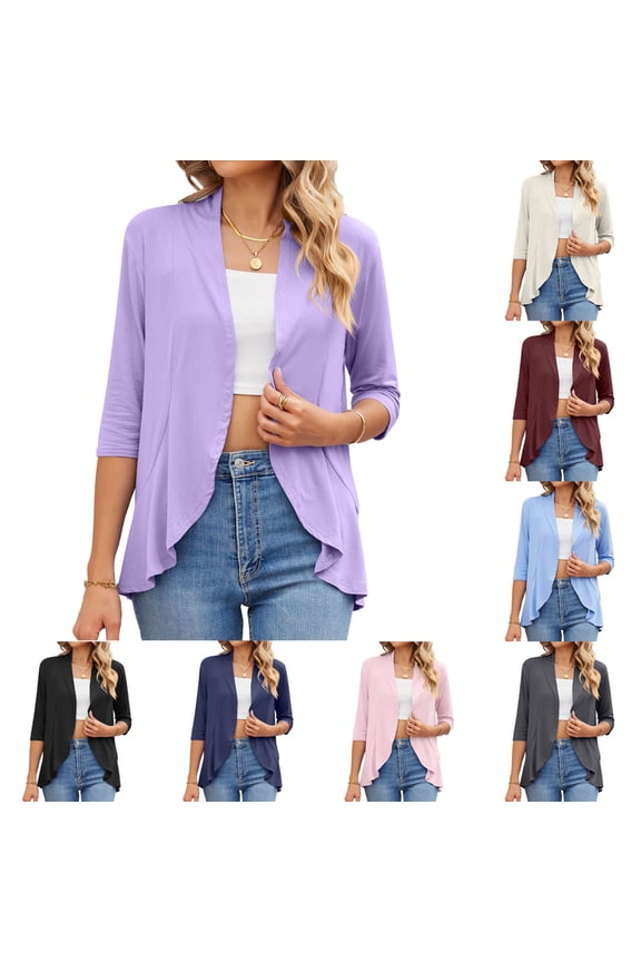 Womens Cardigans 3/4 Sleeves Open Front Lightweight Dusters Elegant Shrugs for Women Sky Blue M