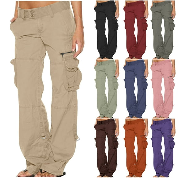 DDAPJ pyju Womens Cargo Pants with Zipper Pockets 2025 , Wide Straight Leg Y2k Pants Low Waist Parachute Pants
