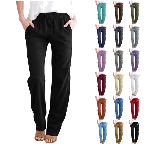 DDAPJ pyju Womens Casual Linen Pants Lightweight Drawstring Elastic Waist Spring Summer Beach Slacks Comfy Trousers on Sale Khaki XL