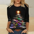 thumbnail image 1 of DDAPJ pyju Womens Christmas 3/4 Sleeve T-Shirt Casual Holiday Tops Loose Fit Crewneck Tees Blouses Black XXL, 1 of 5