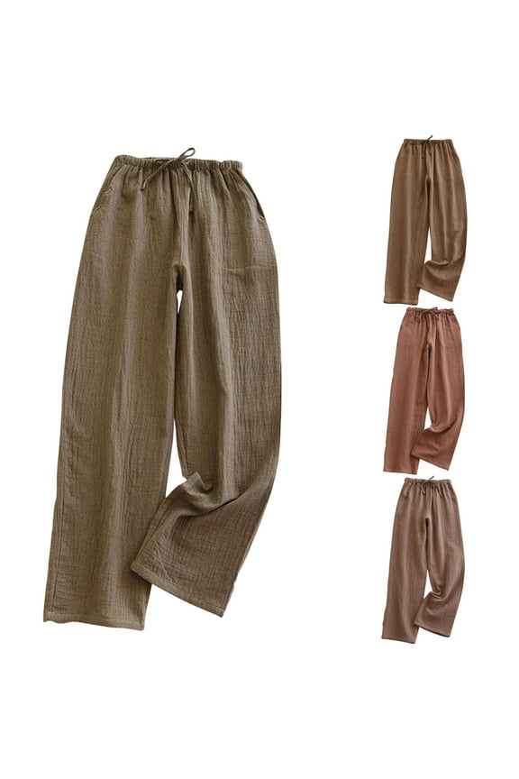 Womens Cotton Gauze Pants Drawstring High Waisted Wide Leg Palazzo Pants Comfy Baggy Lounge Beach Trousers with Pockets Limited Time Sales Red L