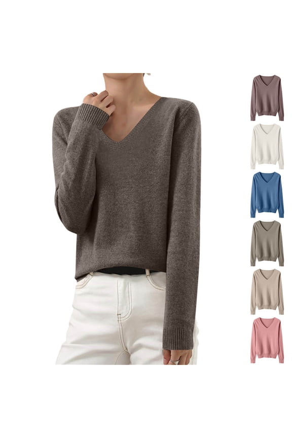 Womens Cotton Knitted Tops Lightweight V Neck Sweaters Solid Base Layer Jumper Top Soft Cozy Thermal Underwear Clearance Sales Today Khaki S