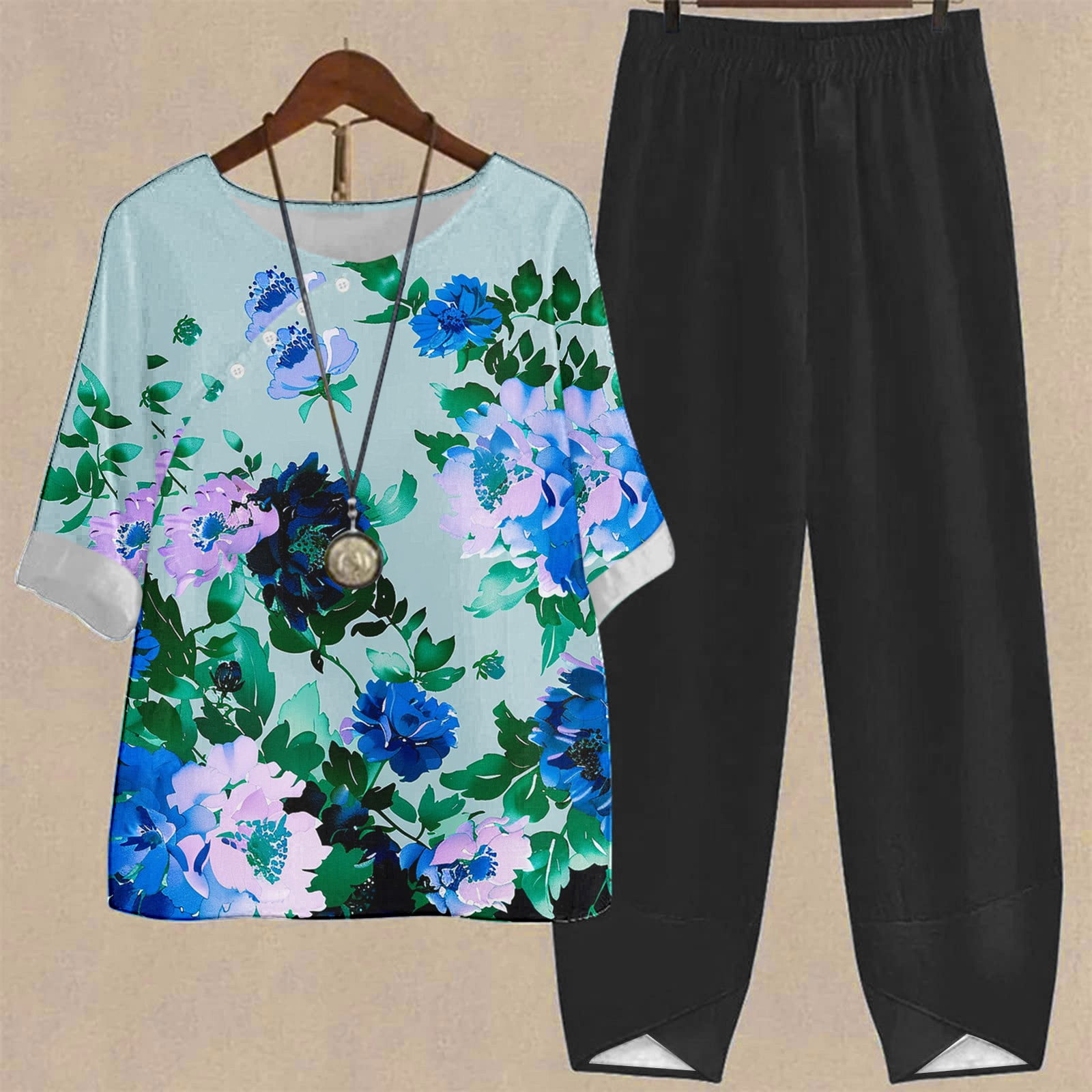 Womens Double-Layer Yarn-Dyed Cotton Long-Sleeve Top And Pants Set