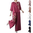 thumbnail image 1 of DDAPJ pyju Womens Cotton Linen 2 Piece Set Floral Embroidered Tops and Pants Matching Sets Summer Casual Beach Vacation Outfits Ofertas Flash Navy L, 1 of 3