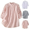 thumbnail image 1 of DDAPJ pyju Womens Cotton Linen Button Down Shirts 3/4 Sleeve Floral Embroidery Top Vintage Casual Summer Baggy Blouses with Curved Hem Green XL, 1 of 6