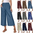 thumbnail image 1 of DDAPJ pyju Womens Cotton Linen Capri Pants Drawstring High Waisted Wide Leg Pants Jean Look Casual Summer Capris with Pockets Big Sales Today Light Blue XXXXL, 1 of 8