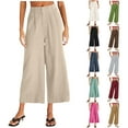 thumbnail image 1 of DDAPJ pyju Womens Cotton Linen Dress Work Pants Business Casual Capri Pants Lightweight Flowy Summer Cropped Pants Solid Basic Wide Leg Capris with Pockets on Sale Dark Blue M, 1 of 7