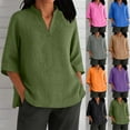 thumbnail image 1 of DDAPJ pyju Womens Cotton Linen T-Shirts 3/4 Sleeve Split V Neck Tops Summer Casual Loose Solid Tees Liquidación de hoy Green XXL, 1 of 7