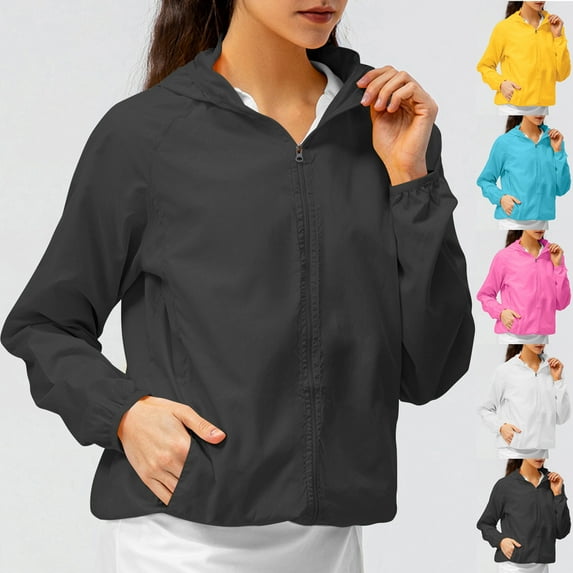 DDAPJ pyju Womens Cropped Rain Jacket Lightweight Hooded Raincoat Waterproof Windbreaker Packable Rain Coats with Pockets Pink M