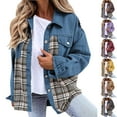 thumbnail image 1 of DDAPJ pyju Womens Denim Jacket Long Sleeve Button Down Plaid Shacket Oversized Boyfriend Jean Jackets with Pockets Dark Gray S, 1 of 6