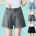 thumbnail image 1 of DDAPJ pyju Womens Denim Shorts High Waisted Rolled Hem Shorts Loose Fit A Line Jean Shorts for Teen Girls with Pockets Light Blue XXXL, 1 of 7