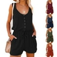 thumbnail image 1 of DDAPJ pyju Womens Drawstring Short Rompers Dressy Casual Sleeveless Scoop Neck Button Down Shorts Jumpsuit with Pockets One Piece Summer Vacation Outfitis Wine XXL, 1 of 4