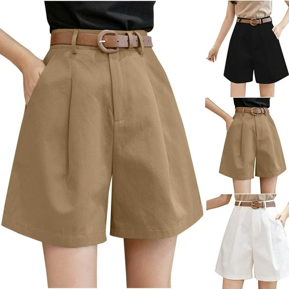 DDAPJ pyju Womens Dress Shorts High Waisted Wide Leg Shorts Pleated Casual Golf Shorts Business Work Shorts with Pockets Black M