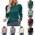 thumbnail image 1 of DDAPJ pyju Womens Dressy Fall Tops Puff Long Sleeve Ribbed Knit Tunic Blouse Lightweight Crewneck Pullover Sweaters Wine S, 1 of 9