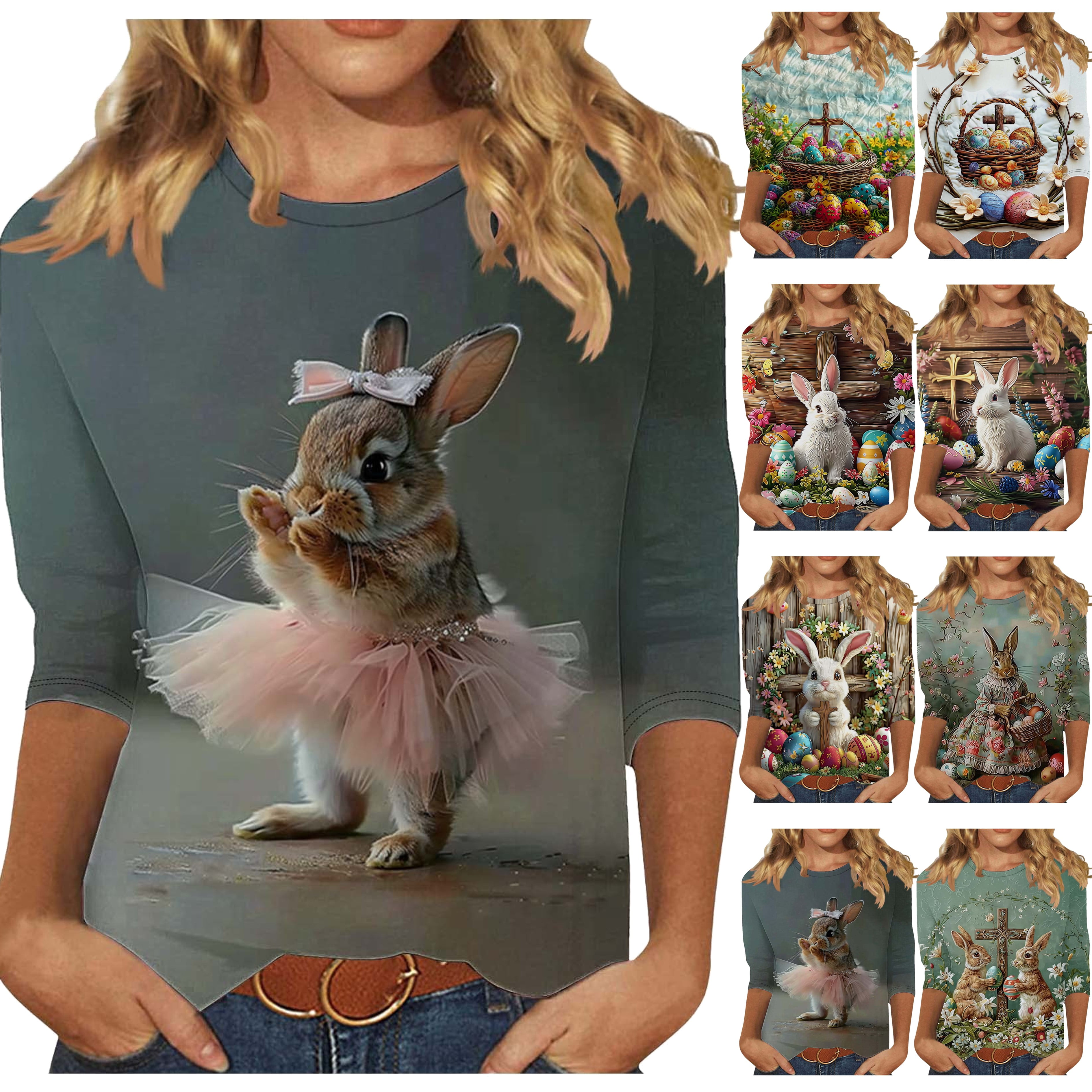 DDAPJ pyju Womens Easter Egg Shirts 2025 Trendy Casual 3/4 Sleeve T ...