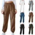 thumbnail image 1 of DDAPJ pyju Womens Fleece Cargo Pants Fuzzy Warm Athletic Joggers Elastic Waist Cinch Bottom Sweatpants with Pockets Coffee XXL, 1 of 7