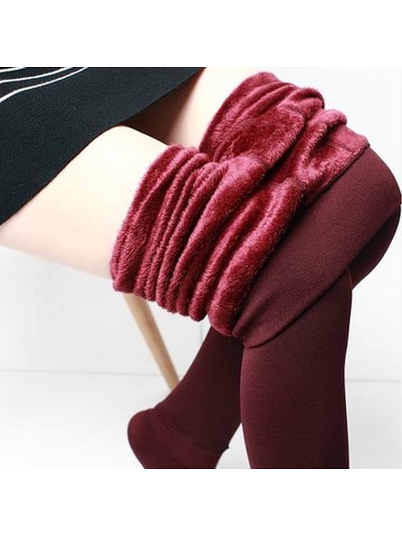Womens Fleece Lined Stirrup Leggings, Winter Thermal Pants Thick Warm High Waist Stretchy Yoga Tights Basic Solid Color Skinny Leggings on Clearance Wine Free Size