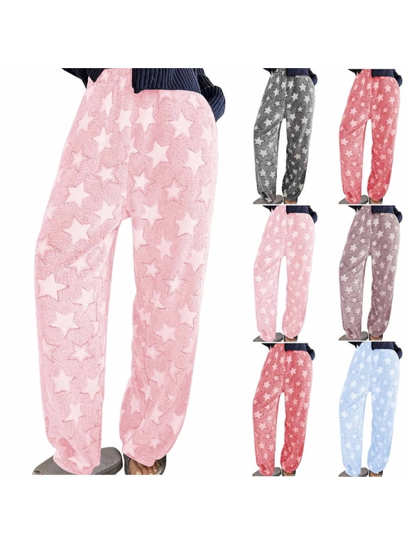 Womens Fleece Pajama Pants Baggy Comfy Lounge Pjs Plush Bottoms Winter Warm Sleepwear Pants with Elastic Cuffs Purple S