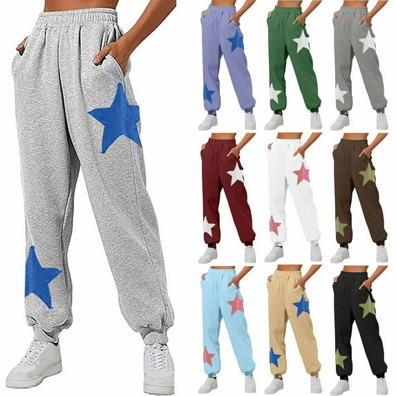 DDAPJ pyju Womens Fleece Sweatpants Cute Star Print Casual Jogger Pants Elastic High Waisted Cinch Bottom Pants Y2K Street Trousers Wine XL