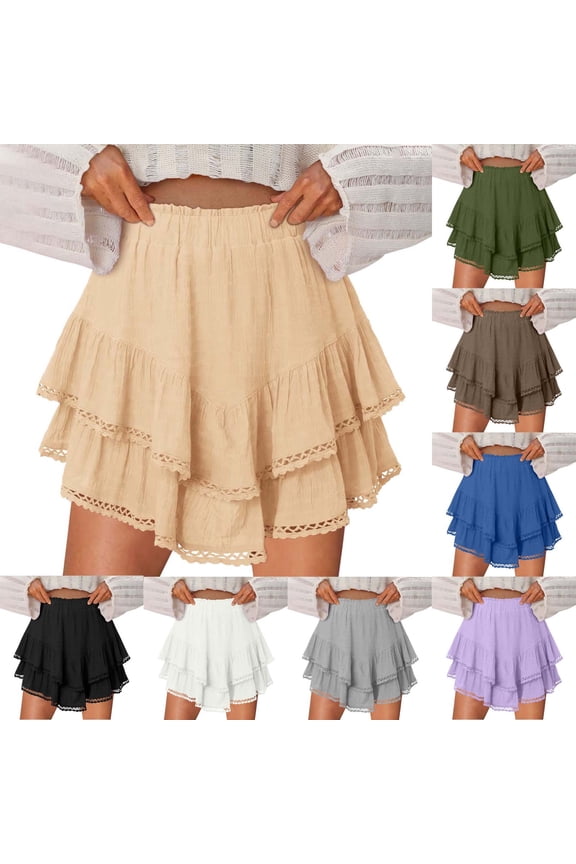 Womens Flowy Shorts High Waist Pleated Mini Skirts Casual Boho Ruffle Tiered Skorts Fashion Cruise Shorts Black XL