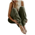 thumbnail image 1 of DDAPJ pyju Womens Fluffy Pajama Pants , Winter Warm Fuzzy Fleece Lounge Pants Essential Solid Color Thermal Pants Army Green L, 1 of 7