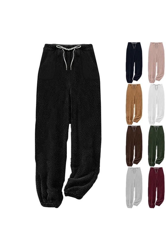 Womens Fluffy Pajama Pants Fuzzy Fleece Cozy Lounge Pants Winter Warm Pj Bottoms with Pockets Wine M