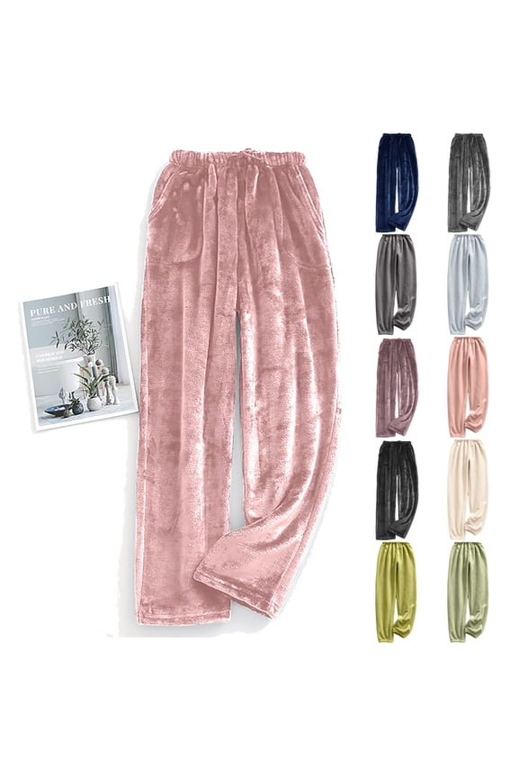 Womens Fluffy Pajama Pants Fuzzy Fleece Cozy Lounge Pants Winter Warm Sleepwear Pj Bottoms with Pockets Beige L
