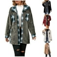 thumbnail image 1 of DDAPJ pyju Womens Fuzzy Fleece Jacket Lightweight Plaid Shacket Fall Winter Warm Shirt Jackets with Pockets Gray S, 1 of 3